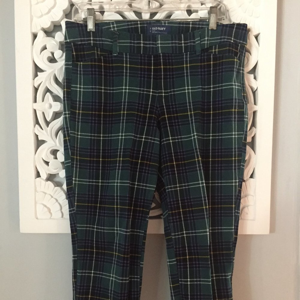 Mid-rise plaid jeans
